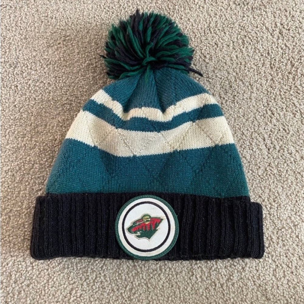 Mitchell & Ness Teal and Navy Beanie with Pom-Pom